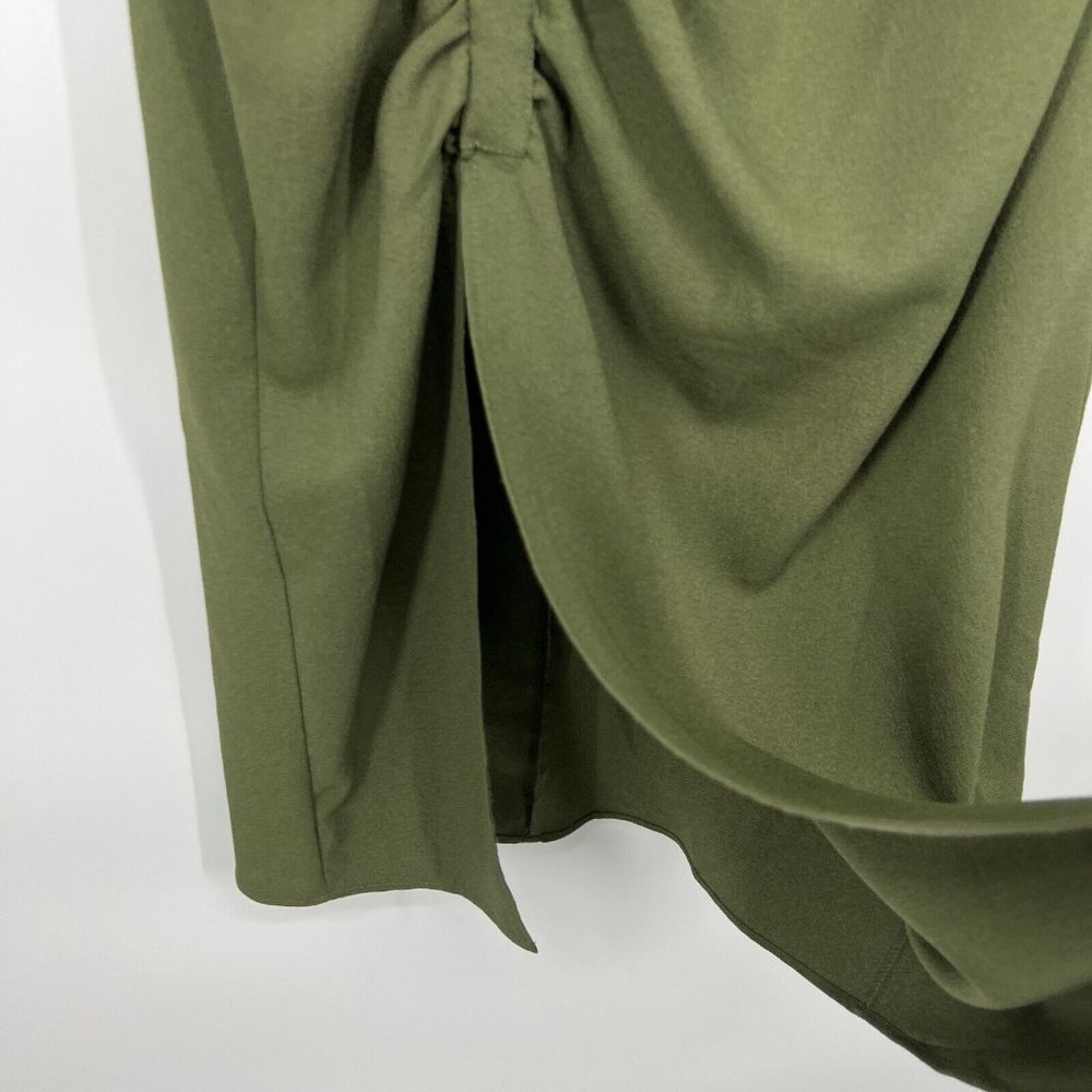 Zara Dress Green Button Front Crepe Long Sleeve Draped Midi - Picture 6 of 11